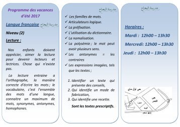 Programme des vacances d’été 2017 Langue française