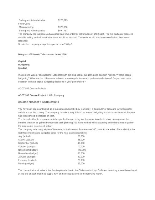 ACCT 505 Managerial Accounting Entire Course