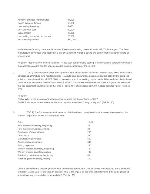 ACCT 505 Managerial Accounting Entire Course