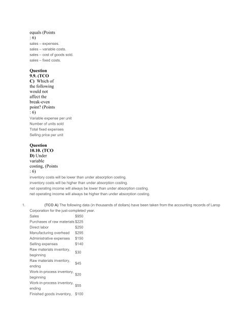 ACCT 505 Managerial Accounting Entire Course