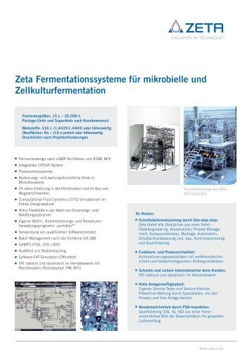 Zeta Fermentationssysteme für mikrobielle und Zellkulturfermentation