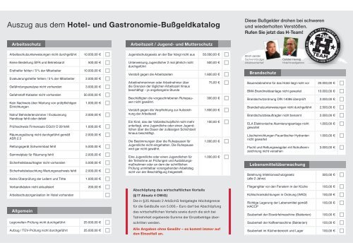 Bußgelder - Auszug aus dem Hotel- und Gastronomie-Bußgeldkatalog