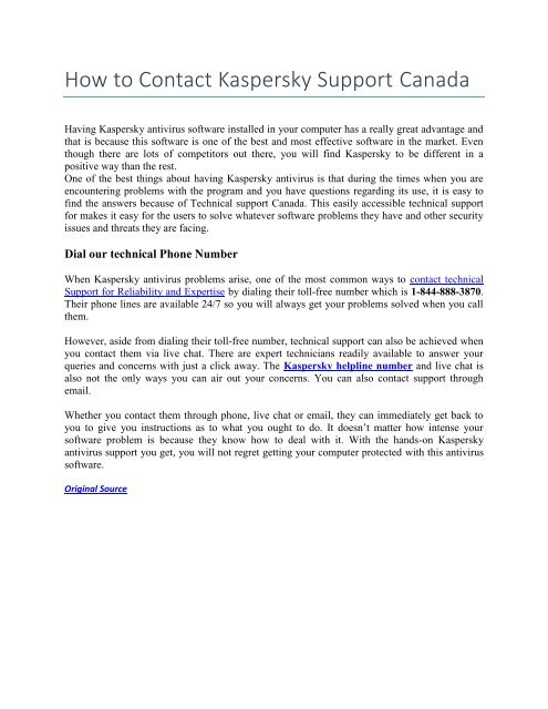 How to Contact Kaspersky Support Canada