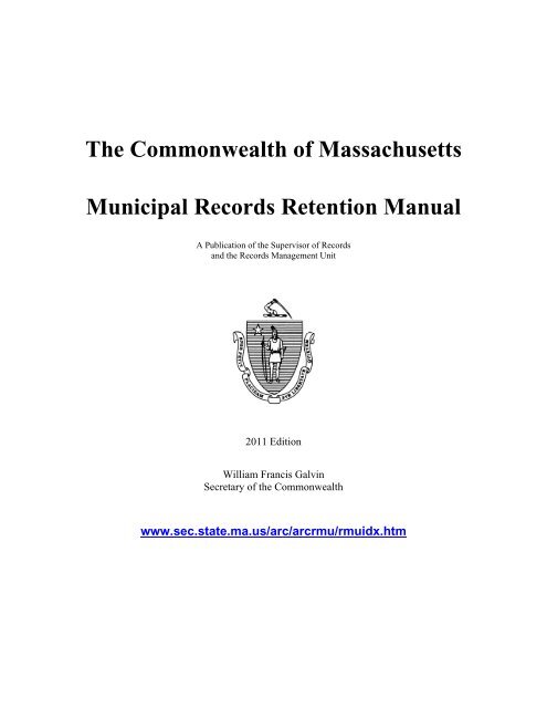 The Commonwealth of Massachusetts Municipal Records ...