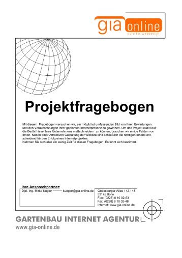 PROJEKTFRAGEBOGEN GARTENBAU INTERNET AGENTUR