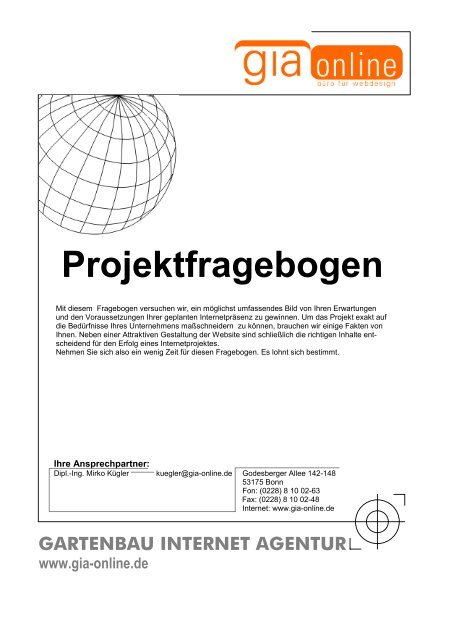 PROJEKTFRAGEBOGEN GARTENBAU INTERNET AGENTUR