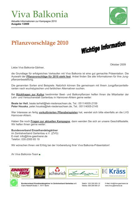 Pflanzvorschläge 2010 - Zentralverband Gartenbau ev