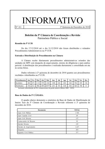 informativo - 5ª Câmara de Coordenação e Revisão - Procuradoria ...