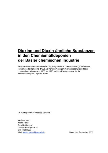 6. Dioxine, Furane und PCB in der Deponie Bonfol - Greenpeace
