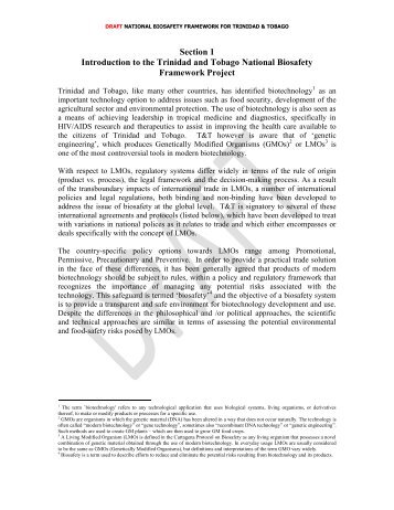 draft national biosafety framework for trinidad & tobago - UNEP