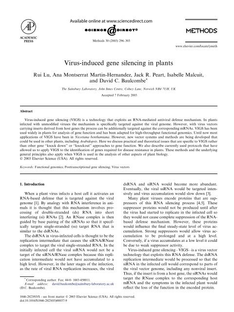 Virus-induced gene silencing in plants