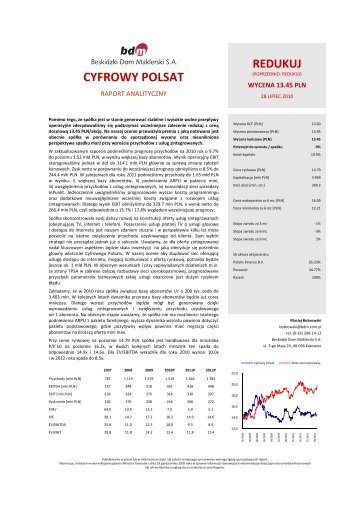 Cyfrowy Polsat - Redukuj - Dom Maklerski BDM SA