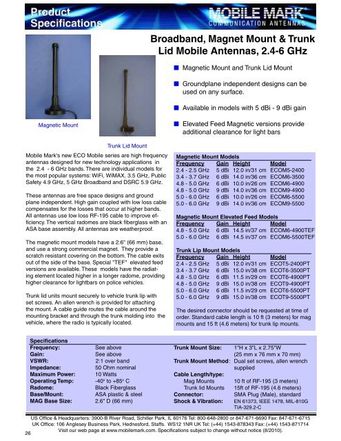 Surface Mount Antennas 806-1990 MHz & GPS - Mobile Mark