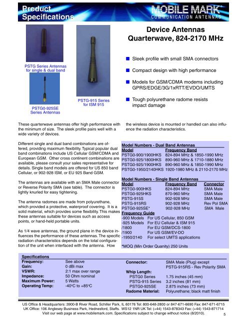 Surface Mount Antennas 806-1990 MHz & GPS - Mobile Mark