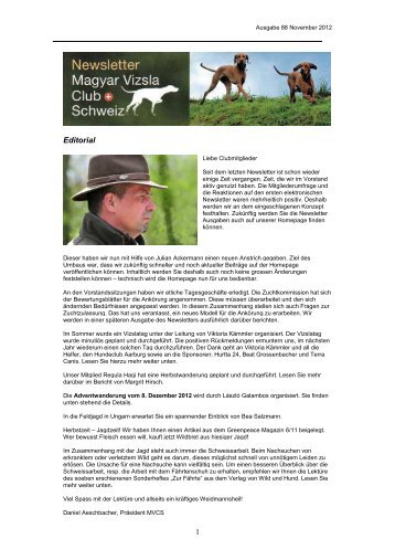 Newsletter November 2012 Printversion - Magyar Vizsla Club der ...