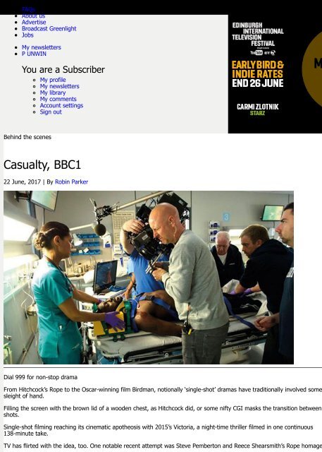 Casualty, BBC1 | In-depth | Broadcast