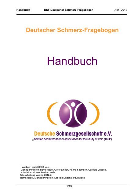 Anhang zum Manual des Deutschen Schmerzfragebogens