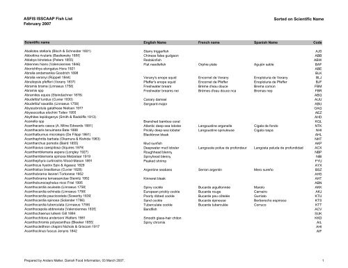 Asfis Isscaap Fish List February 07 Sorted On Scientific Name