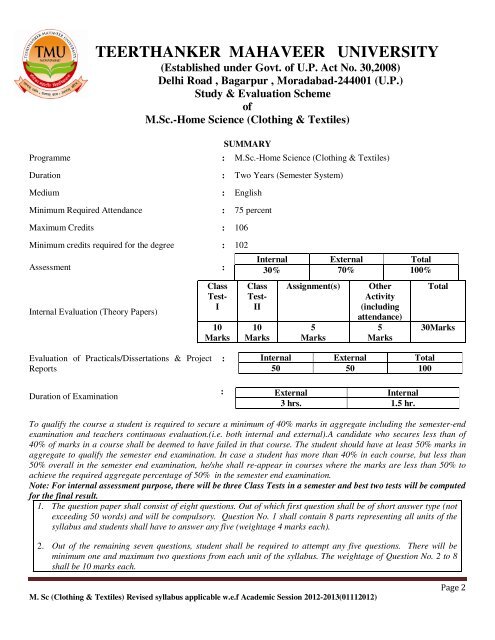 (Clothing & Textiles) [Applicable for the Batch 2012-13 ... - Tmu.ac.in