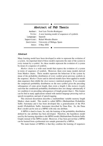 Abstracts of phd thesis