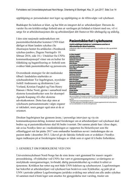 16.12.13-hendelsen og andre systemfeil ved UNN. Oversendelsesbrev og notat. Kka. 21.06.20167