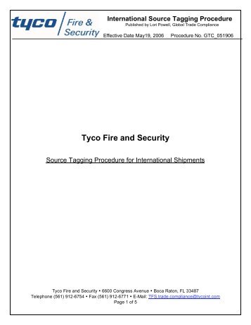 International Source Tagging Procedure - Sensormatic