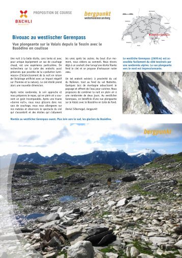 Proposition de sorti 05.2016 Bivouac au Gerenpass