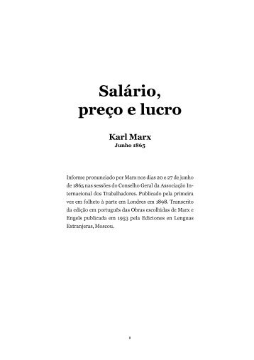 Marx - Salário, Preço e Lucro