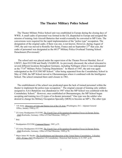 The Theater Military Police School - USAREUR Main Page