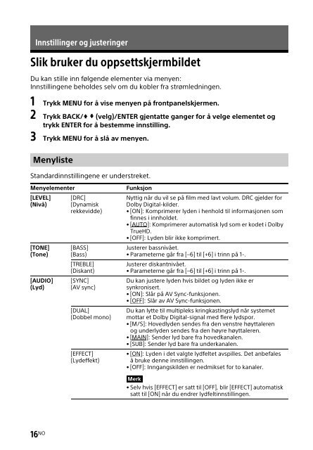 Sony HT-CT381 - HT-CT381 Consignes d&rsquo;utilisation Norv&eacute;gien