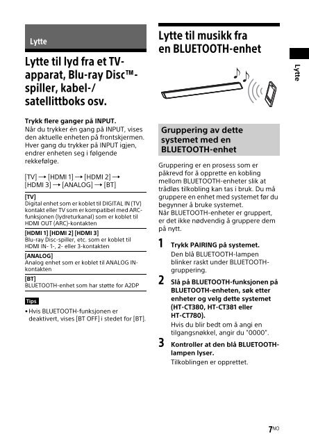 Sony HT-CT381 - HT-CT381 Consignes d&rsquo;utilisation Norv&eacute;gien