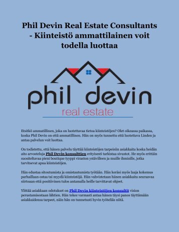 Phil Devin Real Estate Consultants - Kiinteistö ammattilainen voit todella luottaa