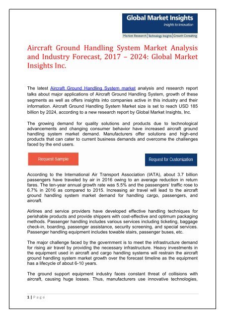 Global Aircraft Ground Handling System Market Share, Trends, Report, Forecast, 2017 – 2024