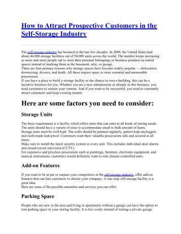 Attract Prospective Customers in the Self-Storage Industry