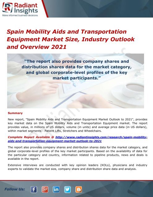 Spain Mobility Aids and Transportation Equipment Market Analysis and Overview 2021