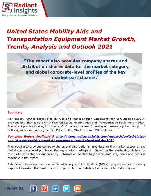 United States Mobility Aids and Transportation Equipment Market Growth, Trends, Analysis and Outlook 2021