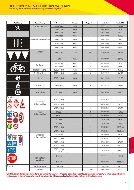 Preisliste 2018 | Verkehrszeichen und Zubehör