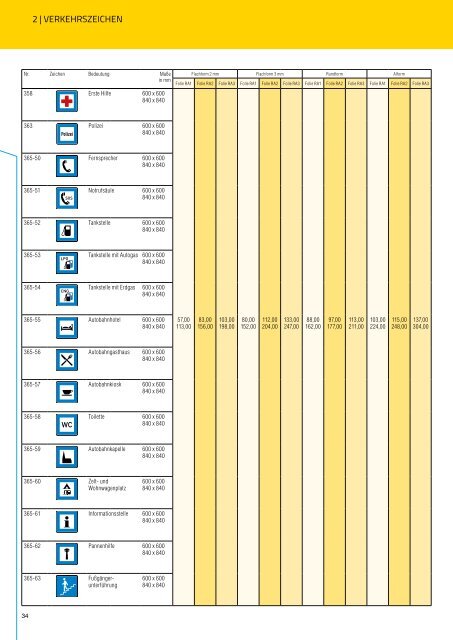 Preisliste 2018 | Verkehrszeichen und Zubehör