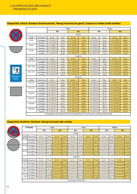 Preisliste 2018 | Verkehrszeichen und Zubehör