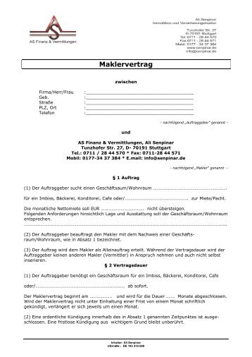 Maklervertrag - Finanz & vermittlungen,Ali senpinar stuttgart ...