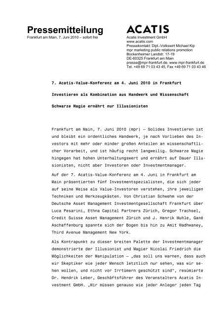 Pressemitteilung - ACATIS.de