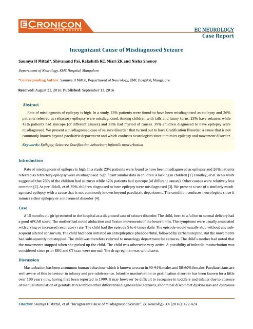 Incognizant Cause of Misdiagnosed Seizure