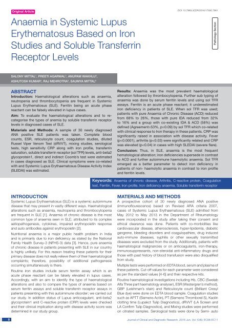 Salony paper- Anemia in SLE based on Iron Studies and Soluble Transferrin Receptor Levels