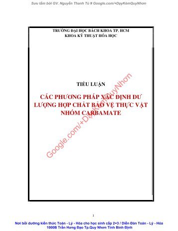 CÁC PHƯƠNG PHÁP XÁC ĐỊNH DƯ LƯỢNG HỢP CHẤT BẢO VỆ THỰC VẬT NHÓM CARBAMATE