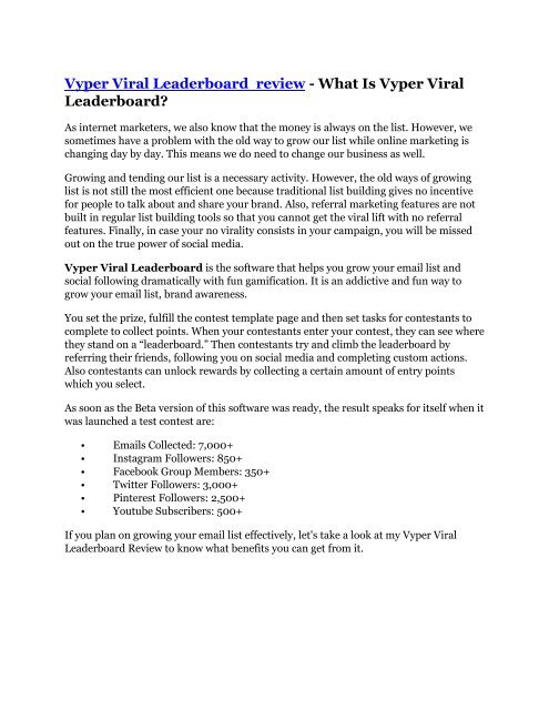Vyper Viral Leaderboard Review – (Truth) of Vyper Viral Leaderboard and Bonus