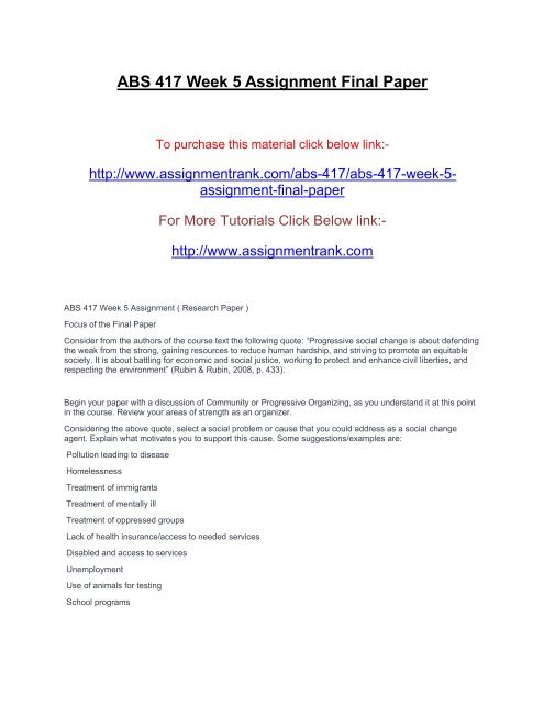 ABS 417 Week 5 Assignment Final Paper