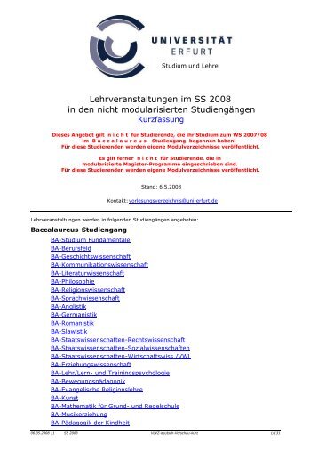 Lehrveranstaltungen im SS 2008 in den nicht ... - Universität Erfurt