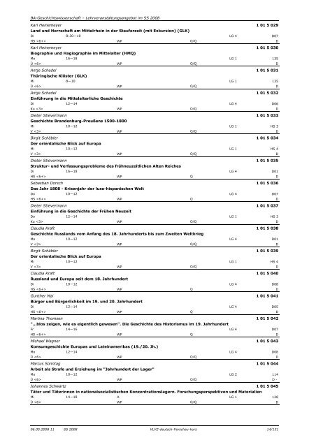 Lehrveranstaltungen im SS 2008 in den nicht ... - Universität Erfurt