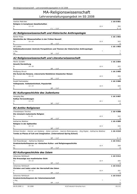 Lehrveranstaltungen im SS 2008 in den nicht ... - Universität Erfurt