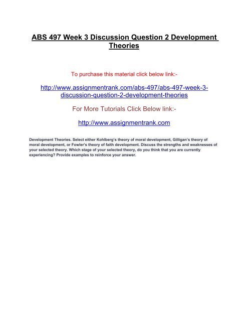 ABS 497 Week 3 Discussion Question 2 Development Theories